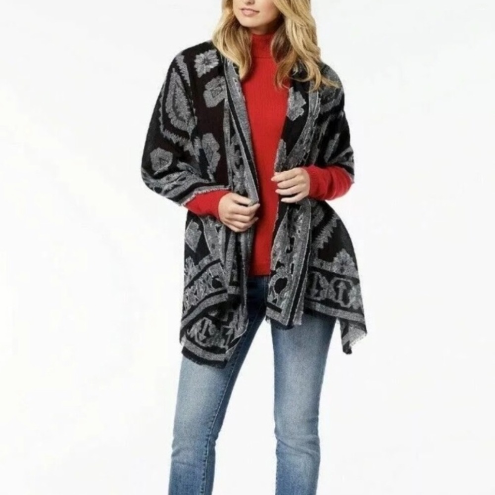 INC International clipped Geo Jacquard scarf black